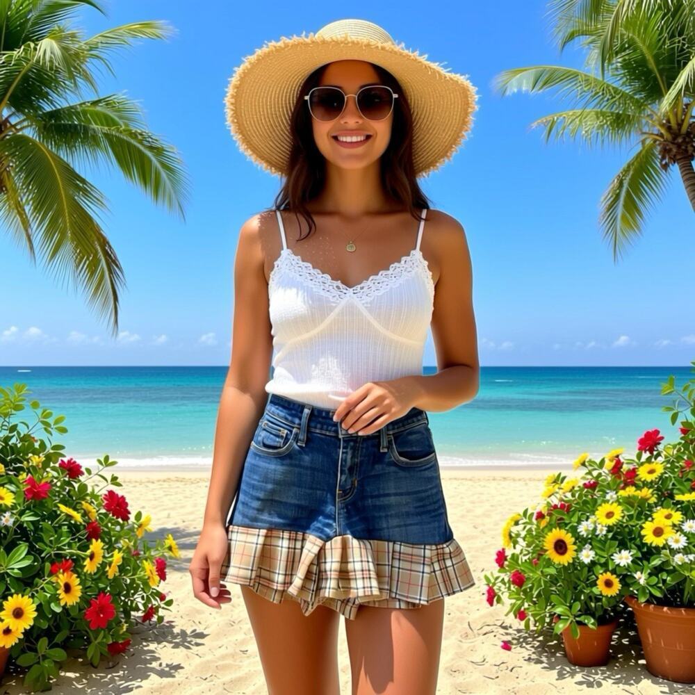 Hollister Up cycle Y2K Blue Denim Plaid Micro Mini Jean Pleated Skirt 1S Short